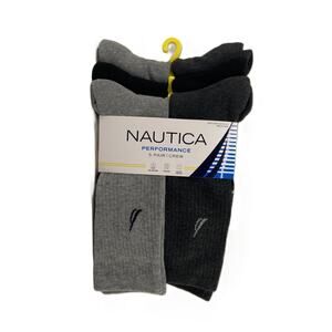 Nautica Performance Crew Socks 5-Pack Men's Shoe Size 6-12.5 Gray Black NEW